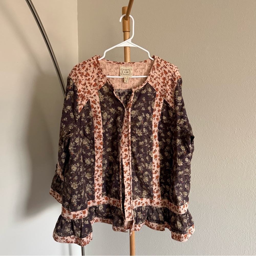 Logo Lab by Lori Goldstein Boho 3/4 Sleeve Crew Neck Bed Jacket Women’s Size 1X - Picture 4 of 12